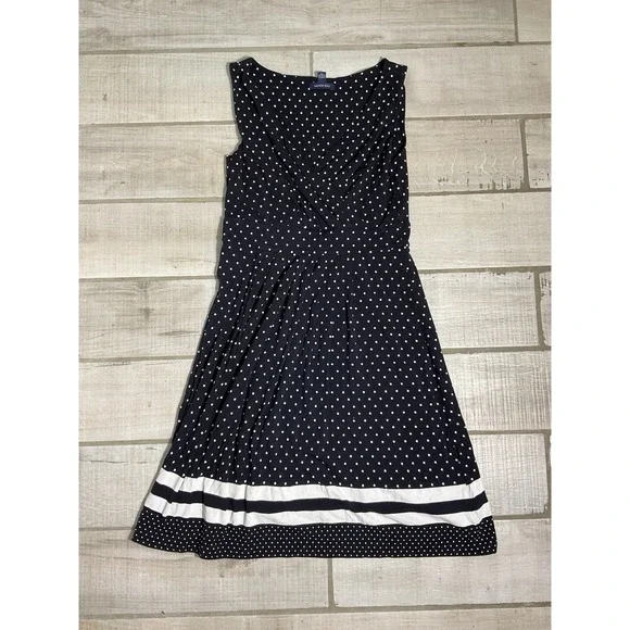Lands End Black And White Polka Dot Sleeveless Fit Flare Dress Small Tall - Picture 5 of 5